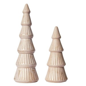 ���� �u�� �G�� �C�O WONDROUS' DECO Wooden Christmas Tree Figurine, Tabletop Pink and Gold Tree Figurine, Set of 2 Desk Centerpieces for Christmas Decor �y���s�A���i�z