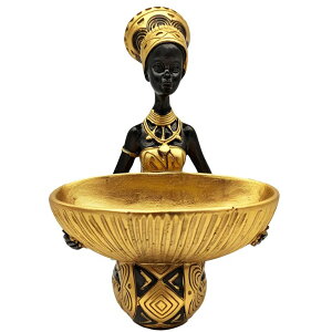 ���� �u�� �G�� �C�O OGANGART African Sculptures Statues - Tribal Lady Art Figurines Decorations for Living Room/Tables/Bookshelf/Home Decor with Storage Tray (7.3 H x 5.32 L x 4.73 W) �y���s�A���i�z