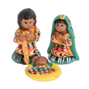 ���� �u�� �G�� �C�O NOVICA Handmade Ceramic Nativity Scene | Multicolor Ornaments Scenes Painted | Small Figurines | Christian Religious | Artisan Crafted Home Deco | Guatemala 2 H x 1 W x 1.2 D (3 Pieces) �y���s�A���i�z