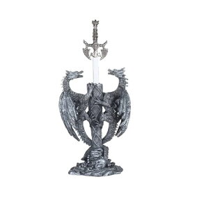 ���� �u�� �G�� �C�O ICE ARMOR 11 H Two Medieval Silver Dragons w/Sword Guardian Statue Fantasy Figurine - Exquisitely Detailed Mythical Dragon Figurine Sculpture, Hand Painted Collectible Statue for Fantasy Enthusiasts �y���s�A���i�z