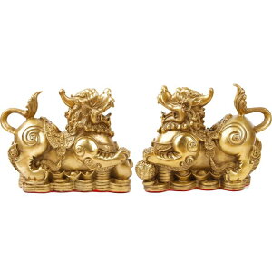 ���� �u�� �G�� �C�O CCYMLOA Feng Shui pi yao Statue Brass Home Decor A Pair pixiu Figurine Attract Money and Good Luck Wealth Decoration Sculpture Golden(6 L x 2.4 W x 4.8 H) �y���s�A���i�z