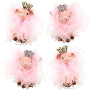 ���� �u�� �G�� �C�O Ceramic Decorative Pigs with Crown, Wings and Feathers, Set of 4, in Pink/Pink, L/W/H 3 x 3 x 5 cm �y���s�A���i�z