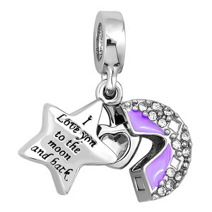 �`���[�� �u���X���b�g �o���O���p ShinyJewelry �V���C�j�[�W���G���[ ShinyJewelry I Love You To The Moon and Back Heart Star Dangle Charm Bead For Bracelets Purple �y���s�A���i�z