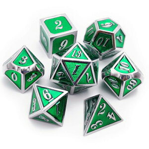 ���ʑ̃_�C�X�Z�b�g �E�H�[�Q�[�� TRPG �e�[�u���g�[�N DND �� Haxtec 7PCS Green Metal Dice Set D&D Dice Enamel Polyhedral Dice Set D20 D12 D10 D8 D4 for Dungeons and Dragons DND RPG MTG Table Games (Emerald Green) �y���s�A���i�z
