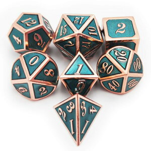 ʑ̃_CXZbg EH[Q[ TRPG e[ug[N DND  Haxtec 7PCS Metal Dice Set DND Dice D20 D12 D10 D8 D6 D4 for Dungeons and Dragons DND RPG MTG Table Games-Glossy Enamel Dice (Copper Teal) ysAiz