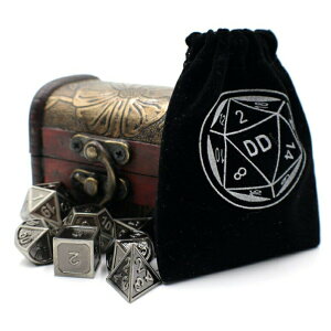 ʑ̃_CXZbg EH[Q[ TRPG e[ug[N DND  Metal Dice Set with Silver Border and Storage Chest for Tabletop Games ysAiz