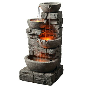 K[f  CeA u^  ̃IuWF EH[^[tH[t@Ee LED  Op Peaktop - Outdoor Stacked Stone Tiered Bowls Fountain w/ LED Light ysAiz