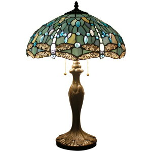 ȃfUC e[uv Tiffany Style Table Lamp Desk Beside Lamps 24 Inch Tall Sea Blue Stained Glass Shade Crystal Bead Dragonfly 2 Light Antique Zinc Base for Coffee Table Living Room Bedroom S147 WERFACTORY ysAi