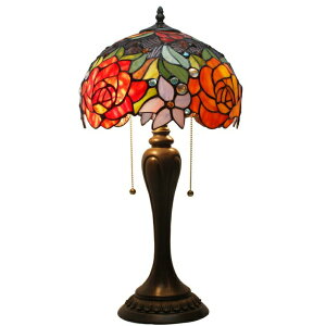 ȃfUC e[uv Tiffany Lamp Antique Style Stained Glass Table Lamps 24 inch Tall Red Rose Lamp Shade 2 Light for Girlfriend Living Room Kids Bedroom Bedside Dresser Coffee Table S001 WERFACTORY ysAiz