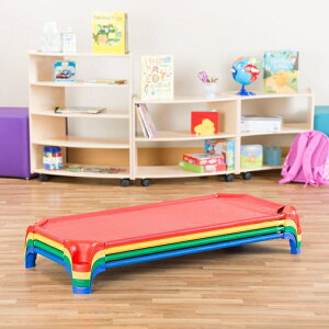 Rbg 4Zbg ȈՃxbh ۈ牀ct ۈ珊̂Q Sprogs SPG-16138-AS Deluxe Unassembled Stackable Daycare Cot Rest Mat w/Easy Lift Corners, Standard 52" Length x 5" Height, Red/Green/Yellow/Blue (Pack of 4) ysA