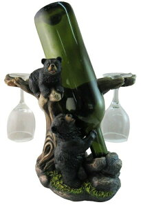 �������ȃ��C���z���_�[ �f�B�X�v���C ���C�����b�N 10 Tall Climbing Black Bear Liquor Wine Glasses and Bottle Valet Holder Decorative Figurine �y���s�A���i�z