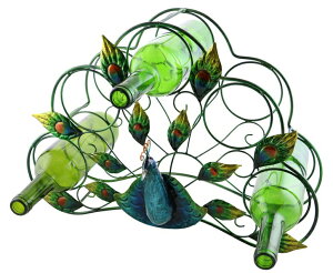 ��ハ�C���z���_�[ �E�� �s�[�R�b�N �����Ⴍ �O���[�� �� Wine Bodies Peacock Feather Five Single Metal Wine Bottle Rack Holder Caddy Bar Accessories Home Decor �y���s�A���i�z