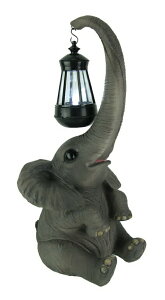 K[fCg  ]E  Things2Die4 Resin Statues Baby Elephant Holding Lantern With Trunk Solar Light Statue 7.5 X 16.5 X 7.25 Inches Gray ysAiz