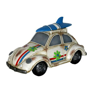 K[fCg LED\[[Cg ~j J[ Exhart Retro Beetle Car Statue w/Solar LED Accent Lights - Solar-Powered Garden Statue of a Mini Vintage Bug Car in Hand-Painted Colors for a Nostalgic Home Outdoor Decorations, 7 Inches T y