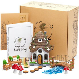 ソーラーパワー ガーデンライト LED オーナメント 庭置物 WILD PIXY Fairy Garden Accessories Kit - Miniature House and Figurine Set for Girls, Boys, Adults - with Magical Glow In The Dark Pebbles and Solar LED Lights 【並行輸入品】