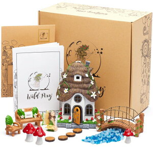\[[p[ K[fCg LED I[ig u WILD PIXY Fairy Garden Accessories Kit - Miniature House and Figurine Set for Girls, Boys, Adults - with Magical Glow In The Dark Pebbles and Solar LED Lights ysAi