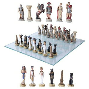 �`�F�X�Z�b�g �M�t�g ���[�}�鍑 Gifts & Decors Pharaoh Egyptian Army VS Caesar Roman Empire Centurions Resin Chess Pieces with Glass Board Set �y���s�A���i�z