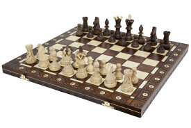 チェスセット ギフト Wegiel Handmade European Ambassador Chess Set - Wooden 21 Inch Beech & Birch Board With Felt Base - Carved Hornbeam & Sycamore Wood Chess Pieces - Compartment Inside The Board To Store Each Piece 【並行輸入品】
