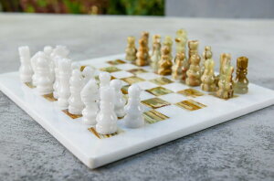 `FXZbg Mtg RADICALn Handmade White and Green Onyx Weighted Full Chess Game Set Staunton and Ambassador Gift Style Marble Tournament Chess Sets for Adults - Non Wooden - Non Magnetic - Not Backgammon - Non Glass ysAiz
