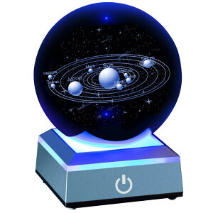 3D �N���X�^���{�[�� Solar System Crystal Ball 80mm with 3D Laser Engraved Sun System with a Touch Switch LED Light Base Cosmic Model with Names of Various Celestial Bodies �y���s�A���i�z