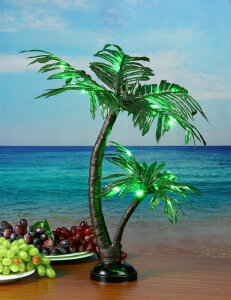 e[u v V̖ LIGHTSHARE 24Inch Twins Palm Tree Bonsai 25LED Lights,Green Light,Battery Powered or Plug-in Adapter (Included), Built-in Timer ysAiz