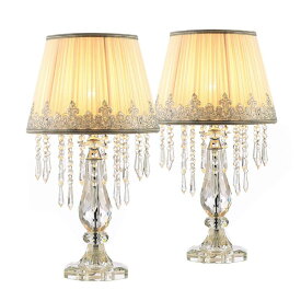 テーブル ランプ クリスタル 電球別売 Moooni Modern Bedside Crystal Table Lamp with Ruched Fabric Lampshade Elegant Crystal Chandelier Nightstand Lamp for Living Room Girls Room Set of 2 Dimmable W 12.8" X H 22.8" 【並行輸入品】