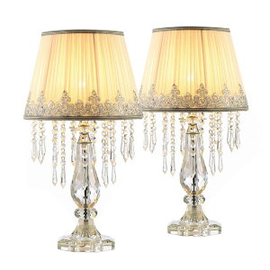 e[u v NX^ dʔ Moooni Modern Bedside Crystal Table Lamp with Ruched Fabric Lampshade Elegant Crystal Chandelier Nightstand Lamp for Living Room Girls Room Set of 2 Dimmable W 12.8" X H 22.8" ysAiz