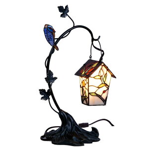 dʔ   eBt@j[ XehOX rO fXN CeA e[u v Cg Bieye L10617 Birdhouse Hang on Branch Tiffany Style Stained Glass Accent Table Lamp, Night Light, 21 inch High y