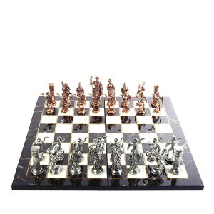 ^`FXZbg  [}鍑 ؐ`FX{[hi嗝Εj Historical Antique Copper Rome Figures Metal Chess Set for Adults, Handmade Pieces and Marble Design Wood Chess Board King 4.3 inc ysAiz