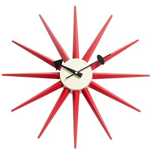 Ǌ|v  SHISEDECO Modern George Nelson Sunburst Clock in Red Color - Non Ticking, Wooden Mid Century Retro Design Decorative Silent Wall Quartz Clock for Home, Living Room, Office and Bedroom etc.(Red) ysAiz