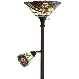 ステンドグラス ライト Bieye L10739 Rose Flower Tiffany Style Stained Glass Torchiere Floor Lamp with 14 inch Wide Shade and 6-inch Wide Rotatable Shade for Working Reading, 70 inch Tall 【並行輸入品】