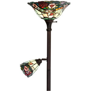 �X�e���h�O���X ���C�g Bieye L10739 Rose Flower Tiffany Style Stained Glass Torchiere Floor Lamp with 14 inch Wide Shade and 6-inch Wide Rotatable Shade for Working Reading, 70 inch Tall �y���s�A���i�z