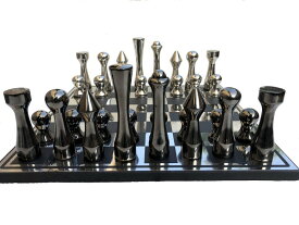 エンパイア チェスセット The Chess Empire--New Contemporary Series Aluminum 4" King with 14" Chess Board Silver & Black Coated Complete Chess Set Pieces with Chess Board 【並行輸入品】