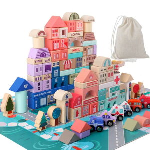 �s�s���� �m��ߋ� �ؐ��������� Wooden Building Blocks Set , City Construction Stacker Stacking Preschool Learning Educational Toys , Toddler Toys for 3+ Year Old Boy and Girl Gifts . �y���s�A���i�z