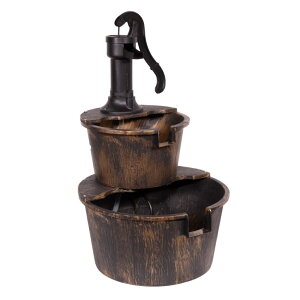 K[f  CeA u^  ̃IuWF EH[^[tH[t@Ee Alpine Corporation TIZ194BZ Alpine 2-Tier Rustic Pump Barrel Waterfall for Garden, Patio, Deck, Porch-Yard Art Decor Outdoor Water F