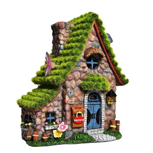 妖精の家 ファンタジー ガーデンライト LEDソーラーライト ASAWASA Flocked Double House Solar Garden Statues and Sculptures Outdoor Decor,Garden Figurines with Solar Powered Lights for Patio,Lawn,Yard Art Decoration,Housewarming Garden
