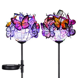 �� �K�[�f�����C�g LED�\�[���[���C�g Doingart Outdoor Solar Garden Lights - 2 Pack Solar Powered Garden Stake Lights with 18 Butterflies and Copper String Lights, Multicolor �y���s�A���i�z