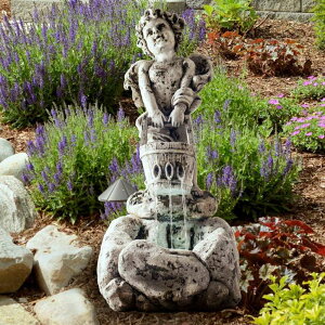 K[f  CeA u^  ̃IuWF EH[^[tH[t@Ee Outdoor Water Fountain With LED Lights, Lighted Cherub Angel Fountain With Antique Stone Design for Decor on Patio, Lawn and Garden 