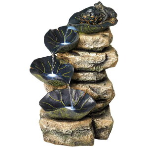 K[f  CeA u^  ̃IuWF EH[^[tH[t@Ee Lamps Plus Frog and Four Lily Pad Rustic Outdoor Floor Water Fountain with Light LED 21" High Stacked Rock Cascading for Yard Garden