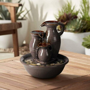 ��� ���� ��̃I�u�W�F �e�[�u���g�b�v�t�@�E���e�� �C���e���A���� Universal Lighting and Decor Triple Jug Zen Indoor Table-Top Water Fountain 9 High Cascading for Table Desk Office Patio Home Bedroom Relaxation - John Timberlan