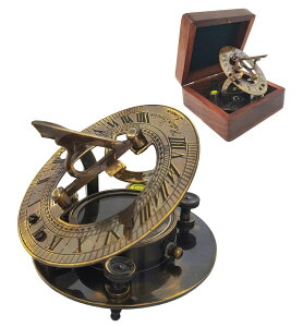 ^J v RpX ^イ T_CA Brass Compass - Antique Brass Sundial Compass Marine Boat Gift Pocket Sun Dial in Box Nautical Marine Gift Sun Clock Pirate Ship Replica Watch ysAiz