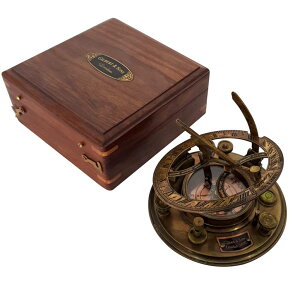 真鍮製 日時計 コンパス 真ちゅう サンダイアル Antique Nautical Big Brass Sundial Compass Gilbert & Sons Retro Wooden Collectible Box 【並行輸入品】