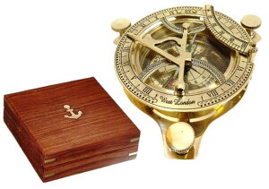 ^J v RpX ^イ T_CA Solid Brass 4" Sundial Compass - with Wooden Box ysAiz