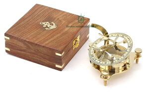 ^J v RpX ^イ T_CA Roorkee Instruments India Ideas for Men/Vintage Shinny Brass Compass with Wooden Box/West London Directional Magnetic Compass for Navigation/Sundial Pocket Compass for Camping, Hiking, T y
