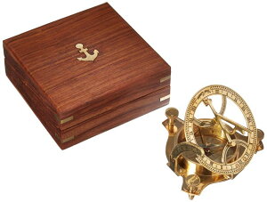 ^J v RpX ^イ T_CA Solid Brass 3" Sundial Compass - W/Inlaid Hardwood Box ysAiz