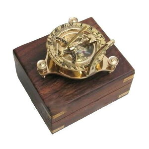 ^J v RpX ^イ T_CA NauticalMart Solid Brass 3" Sundial Compass with Inlaid Hardwood Box ysAiz