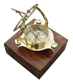 真鍮製 日時計 コンパス 真ちゅう サンダイアル Yaman Antique Sundial Compass 4 Inche Solid Brass Sun Dial Beautiful Nautical Sundial Compass with Wooden Box 【並行輸入品】
