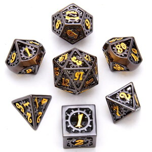 ʑ̃_CXZbg EH[Q[ Hollow Metal DND Game Dice Black and Gold Gear Numbers 7Pcs Set for Dungeons and Dragons RPG MTG Table Games D&D Pathfinder Shadowrun and Math Teaching ysAiz