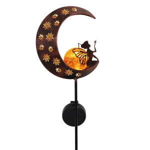 d tFA[ LED\[[Cg TERESA'S COLLECTIONS 39 inch Metal Moon Fairy Garden Solar Stake Lights with Angel Decor, Decorative Moon Solar Lights with Crackle Glass Ball for Outdoor Patio Yard Decorations ysAiz