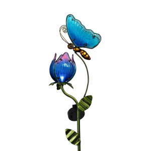 �� LED�\�[���[���C�g TERESA'S COLLECTIONS 42 inch Metal Butterfly and Flower Garden Solar Lights Decor, Decorative Butterfly and Tulip Solar Lights Stake with Blue Glass Body for Outdoor Patio Yard Decorations �y���s�A���i�z
